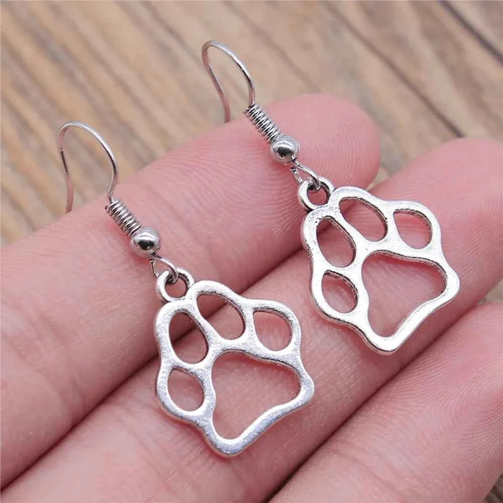 Black Dog Cat Paw Drop Earring