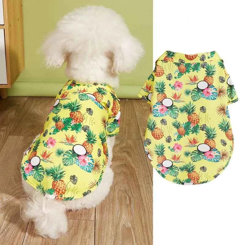 Short Sleeve Pineapple Palm Print Pet Shirt for Stylish Dogs and Cats