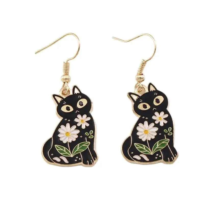 Black Dog Cat Paw Drop Earring