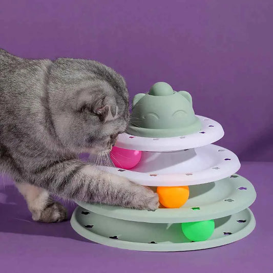 4 Levels Cat Tower with Turntable Roller Balls Toys