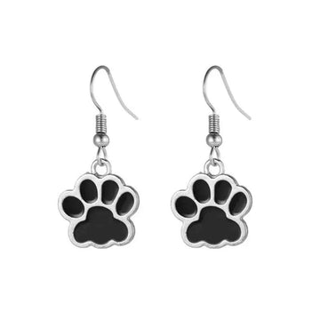 Black Dog Cat Paw Drop Earring