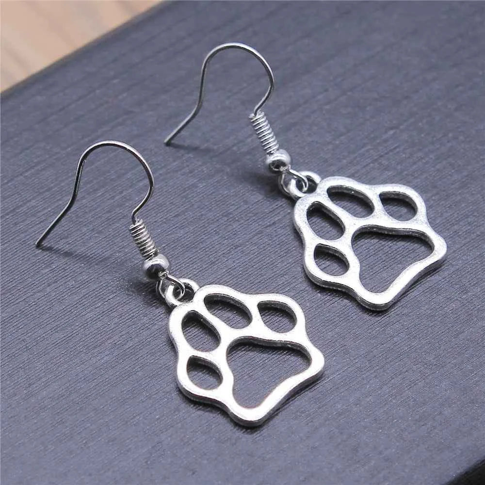 Black Dog Cat Paw Drop Earring