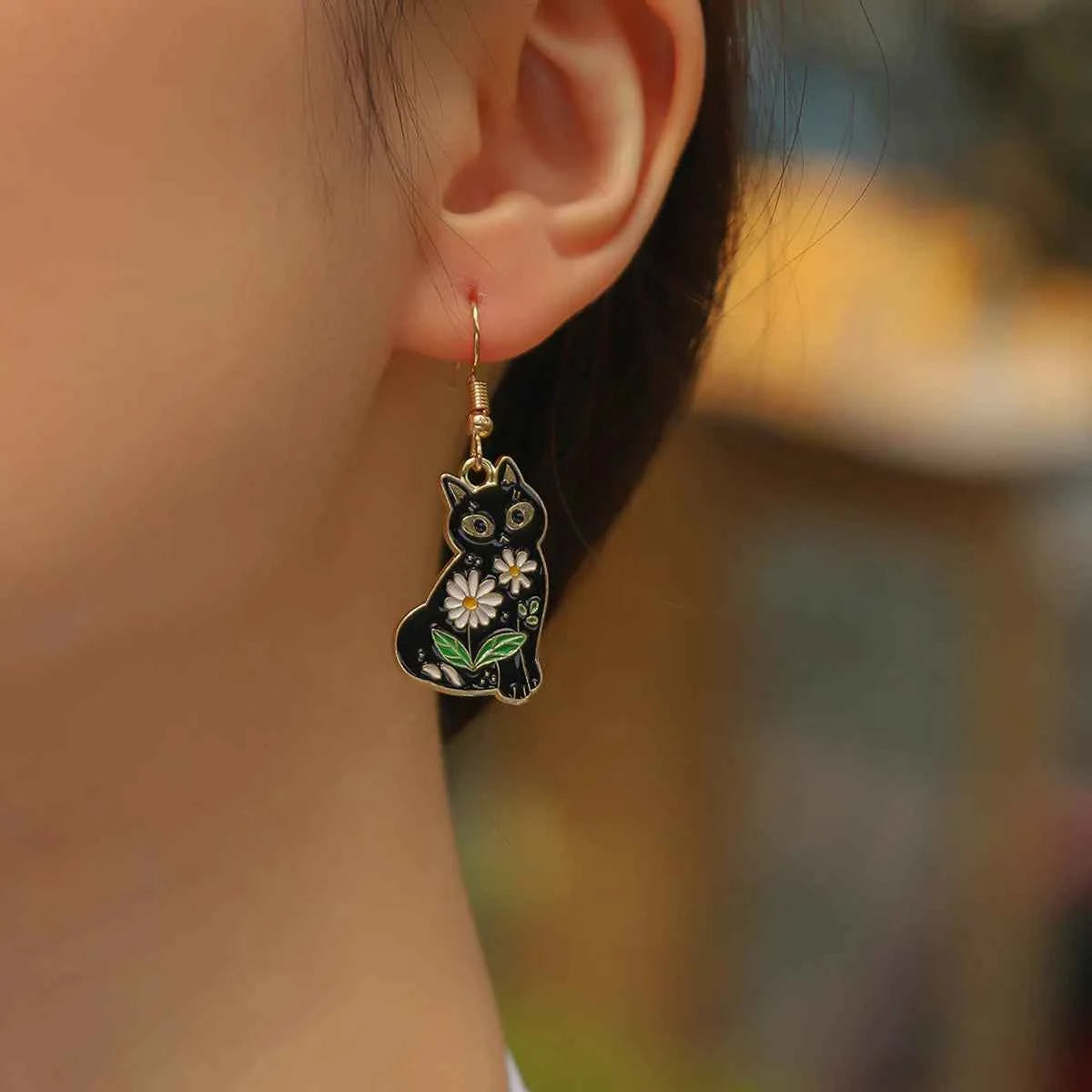 Black Dog Cat Paw Drop Earring